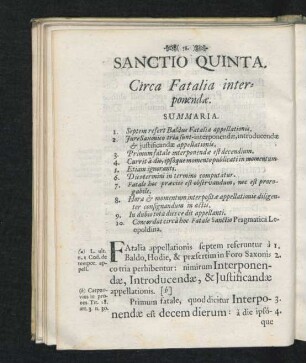 Sanctio Quinta. Circa Fatalia interponendae.