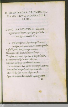 M. Hier. Vidae Cremonen. Hymni Cum Nonnullis Aliis