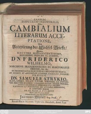 Disputatio Inauguralis, De Cambialium Literarum Acceptatione