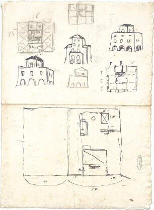 Hildebrand, Adolf von; Italien ; Landhäuser - Grundrisse, Ansicht, Perspektiven