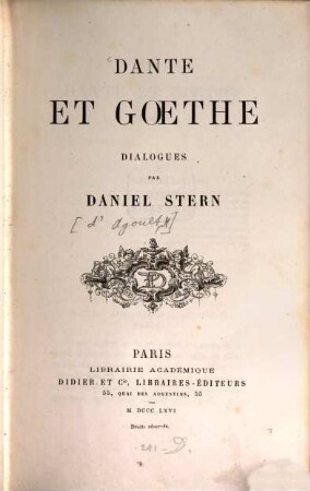 Dante et Goethe : Dialogues
