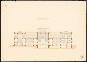 Gebäude für die Vereinigten Großherzoglichen Sammlungen (Kunst, Münzen, Bibliothek, Naturwissenschaften), Karlsruhe: Ost-West-Schnitt