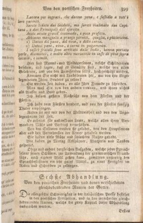 Sechste Abhandlung. Von den poetischen Freyheiten und denen verschiedenen gleichbedeutenden Namen der Gotter.
