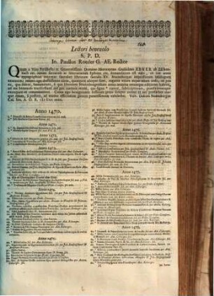 Lectori benevolo S. P. D. Io. Paullus Roeder G. Ae. Rector : [Catalogus librorum saeculo XV. Norimbergae impressorum]