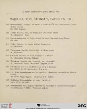 Majolka, Ton, Steingut, Fayencen etc. (Nr. 113 - 203)