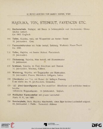 Majolka, Ton, Steingut, Fayencen etc. (Nr. 113 - 203)