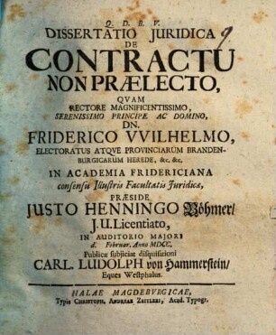 Diss. iur. de contractu non praelecto