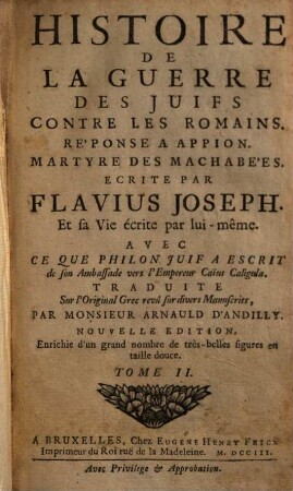 Histoire De La Guerre Des Juifs Contre Les Romains, 2