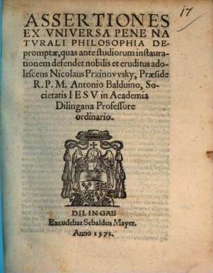 Assertiones ex universa pene naturali philosophia depromptae