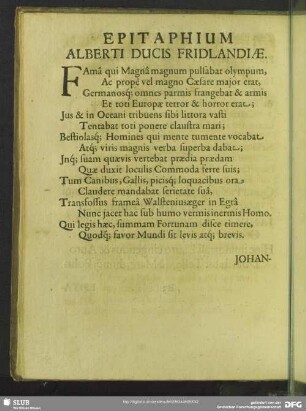 Epitaphium Alberti Ducis Fridlandiae