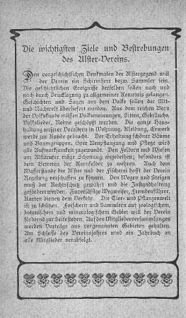 Die wichtigsten Ziele und Bestrebungen des Alster-Vereins.