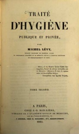 Traité d'Hygiène publique et privé, 2