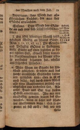 Erstens, des Menschen Sünden, Elend.