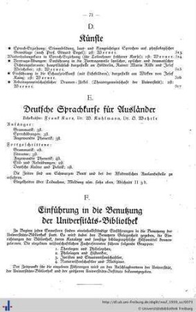 F. Einführung in die Benutzung der Universitäts-Bibliothek