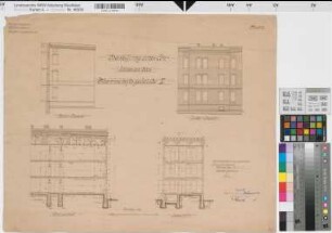 Münster (Münster) Artilleriekaserne Anbau an das Mannschaftsgebäude II Ansichten, Schnitte (Ausführungszeichnung) (1915)1916 1 : 100 50 x 63 Pause mit Einzeichnungen Hochbauamt Münster