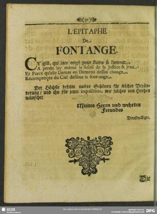 L'Epitaphe De Fontange