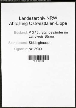 Sterberegister Standesamt Siddinghausen