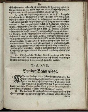 Titul. XVII. Von der Gegen Clage