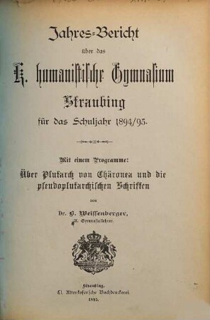 Jahresbericht über das Schuljahr .... 1894/95