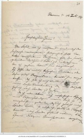 Brief von Reinhold Grundemann an Justus Perthes' Geographische Anstalt  : Barmen, 14.07.1865