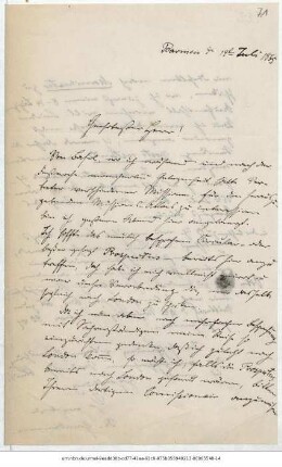 Brief von Reinhold Grundemann an Justus Perthes' Geographische Anstalt <Gotha> : Barmen, 14.07.1865