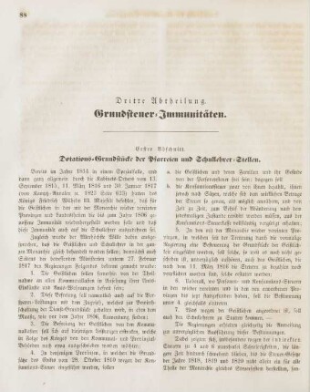 Dritte Abtheilung. Grundsteuer-Immunitäten