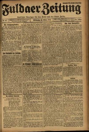 Erste Ausgabe vom Mittwoch, den 19. März 1924.