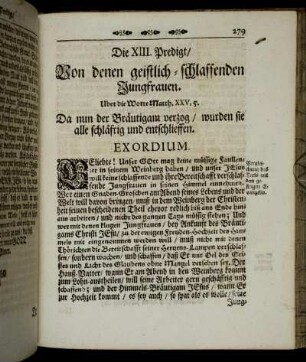 Die XIII. Predigt/ Von denen geistlich-schlaffenden Jungfrauen. Uber die Worte Matth. XXV, 5.