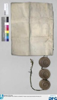 Vertrag zwischen Bischof Adam Friedrich von Bamberg und der Stadt Nürnberg über die hohe Zent- und niedern Gerichtsbarkeit über die im Dorfe Hausen dann überhaupt in der Cent Forchheim gelegenen Nürnbergischen Lehengüter /Im Anhang ein nach Ortschaften (genannt sind die Orte Adelsdorf, Dietzhof, Kirchehrenbach, Mittelehrenbach, Gaigang, Kersbach, Pinzberg, Poppendorf, Burk und Röttenbach) hergestelltes Verzeichnis der in den Dorfsfluren liegend "ledigen" Stück. - Siegler: Bischof und Domkapitel zu Bamberg, die Stadt Nürnberg. 1774 Februar 28, Bamberg; 1774 März 2, Nürnberg