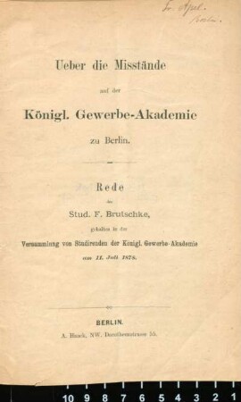 Ueber die Misstände auf der Königl. Gewerbe-Akademie zu Berlin