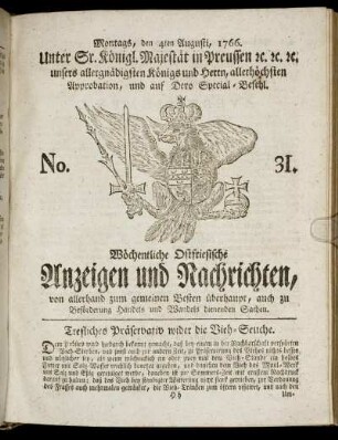 No. 31. Montags, den 4ten Augusti, 1766.