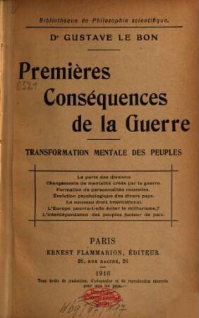 Premières conséquences de la guerre : transformation mentale de peuples