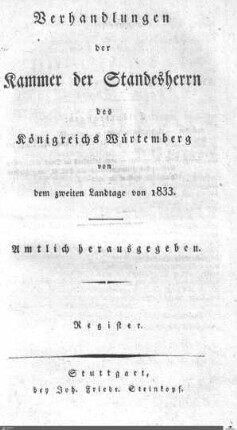 1,5: Landtag Württemberg - Kammer 1, Register, 1833 - 2. Landtag