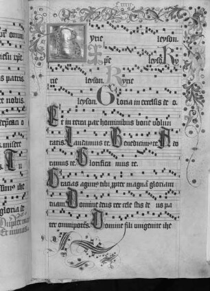 Graduale (Benediktinerhandschrift) — Rankenbordüre mit Kletterer, Schütze und Vogel, Folio 139recto