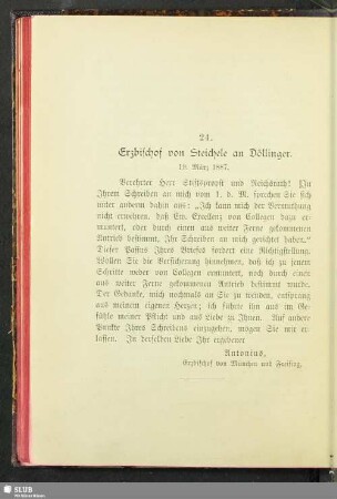 24. Erzbischof von Steichele an Döllinger : 19. März 1887