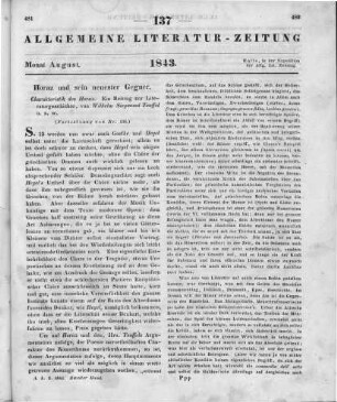 Teuffel, W. S.: Charakteristik des Horaz. Ein Beitrag zur Literaturgeschichte. Leipzig: Wigand 1842 (Fortsetzung von Nr. 136)