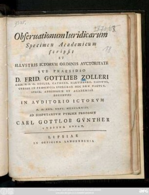 Observationum Iuridicarum Specimen Academicum