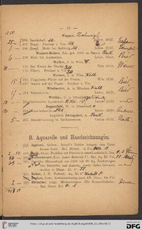 B. Aquarelle und Handzeichnungen (Nr. 218 - 308)