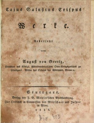 Cajus Salustius Crispus, 1. Die Verschwörung des Catilina