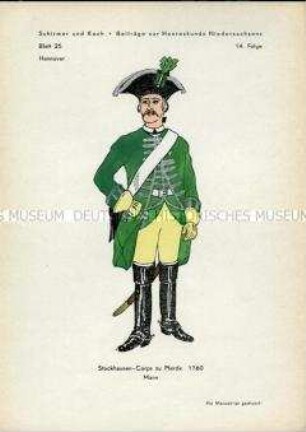 Uniformdarstellung, Gemeiner des Stockhausen-Korps, Kurfürstentum Hannover, 1760.