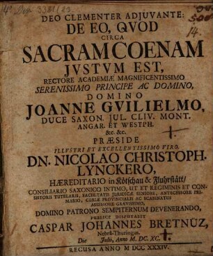 De eo quod circa sacram coenam iustum est