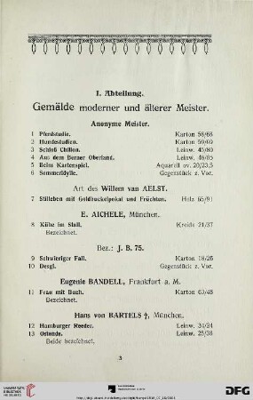 Gemälde moderner und älterer Meister (Nr. 1-247)