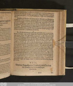 VIII. Von den Kranckheiten/ Pestilentz und Sterben der Menschen und unvernünfftigen Creaturen.
