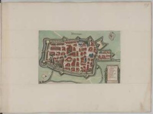 Vogelschauplan von Memmingen, Kupferstich, 1650 : Memmingen / Matthäus Merian. - Ca. 1:4 500. - Frankfurt a. Main : Matthäus Merian, ca. 1650. - 1 Vogelschauplan : Kupferst. ; 32,0 x 20,7 cm. - Nach Wahrhaffte Contrafactur der Statt Memmingen sampt der Belägerung Anno 1634 = Obsidium Memmingiae. - [Frankfurt ] : [Matthaeus Merian], [1644]. - 1 Vogelschauplan. SLUB/KS A9708