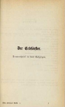 Der Erbförster. Trauerspiel in fünf Aufzügen