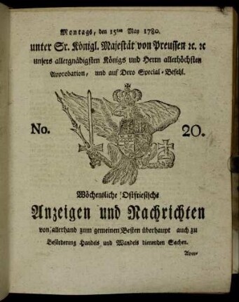 No. 20. Montags, den 15ten May 1780.