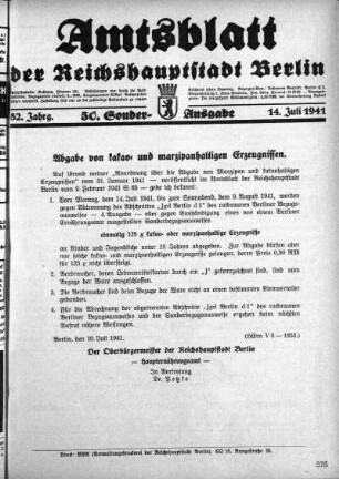 50. Sonderausgabe, 14. Juli 1941