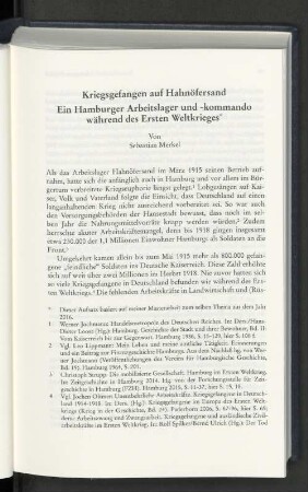 Kriegsgefangen auf Hahnöfersand Ein Hamburger Arbeitslager und -kommando während des Ersten Weltkrieges