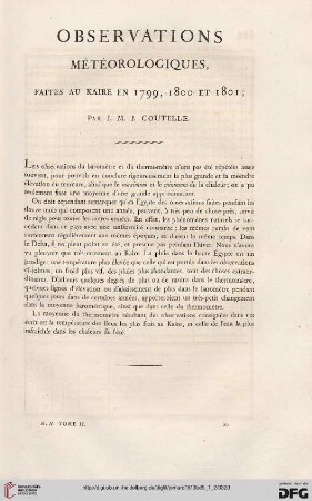Observations météorologiques, faits au Kaire en 1799, 1800 et 1801
