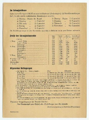 Jahresanrecht der sächsischen Staatstheater für die Spielzeit 1936/37. Anrechtsreihen und Preise für Opern- und Schauspielanrechte, Rückseite. Druck bei Baensch, Dresden; 22 x 16 cm. Einlegeblatt in: Sächsische Staatstheater, Schauspielhaus Dresden. Programmhefte der Spielzeit 1936/1937. Dresden: SLUB Z. 4. 8